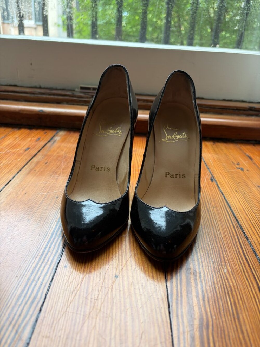 Vintage Rare Christian Louboutin Black Patent Leather Block Silver Heels - Picture 4 of 16